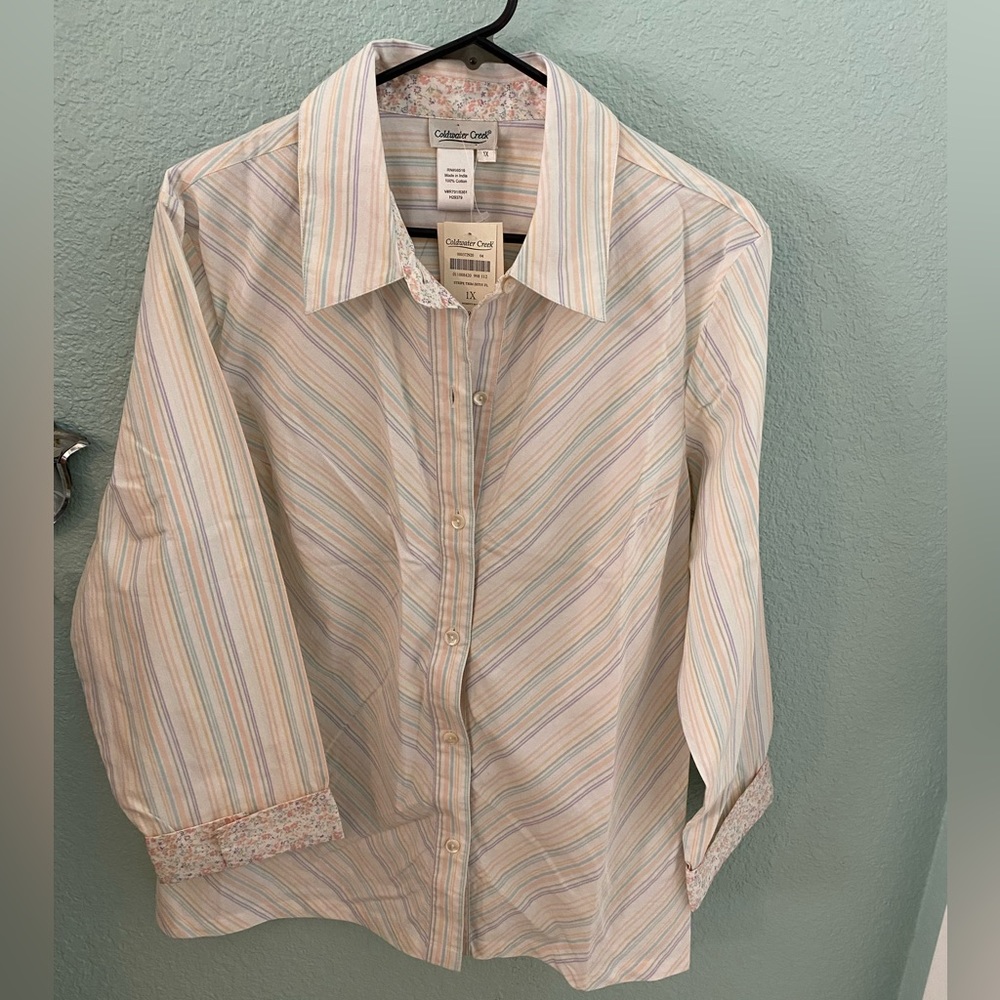 Coldwater Creek, Collared Button-down with Cuffed 3/4 sleeves, 1X